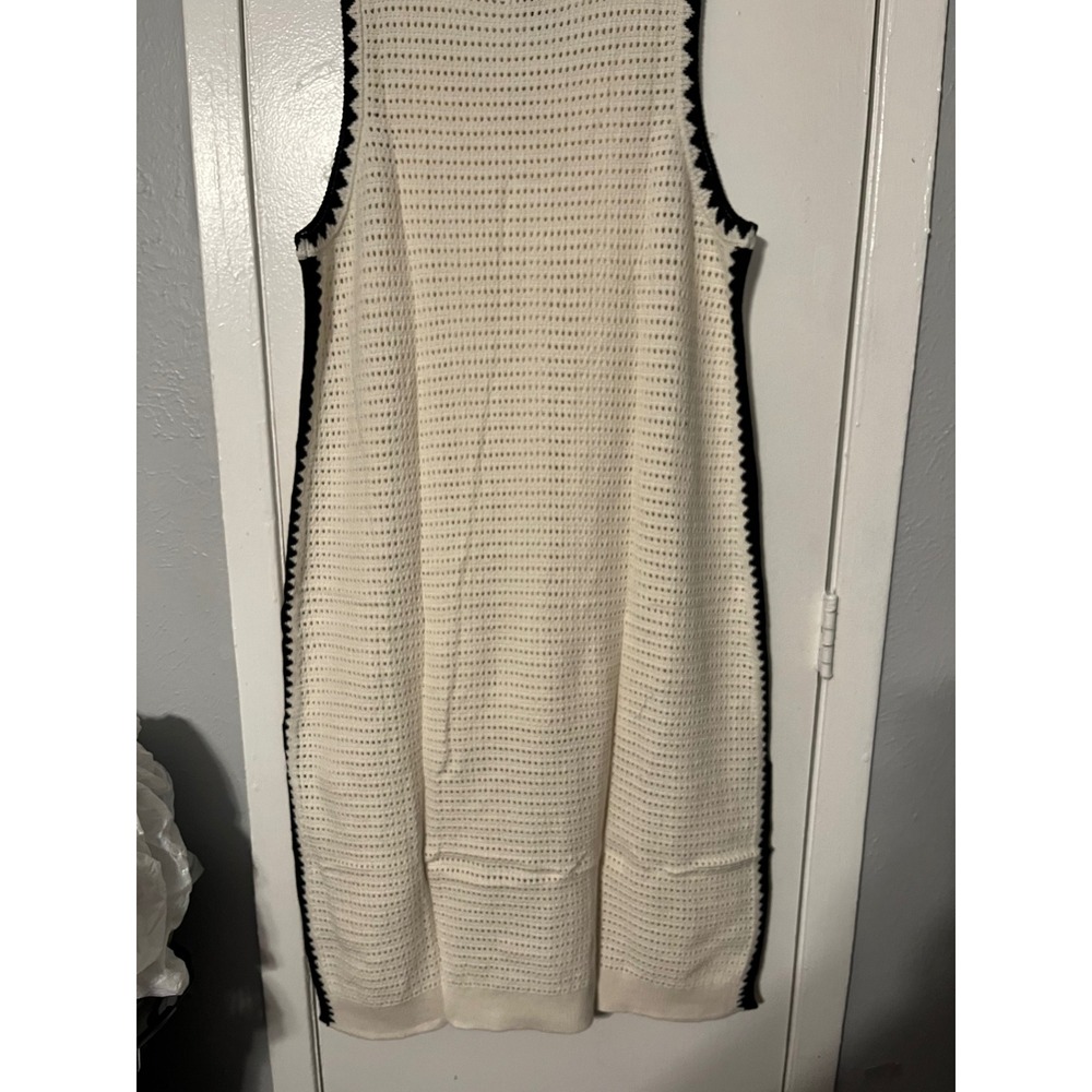 Universal Thread Cream Crochet Sleeveless Midi Sweater Dress Black Trim 2X NEW - Picture 8 of 11